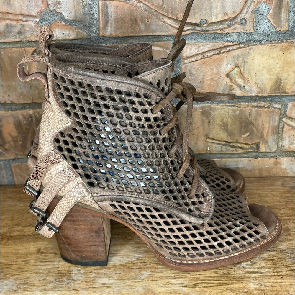 Freebird Benni Peeptoe Ankle Bootie  Brown Multi Women’s Size 8